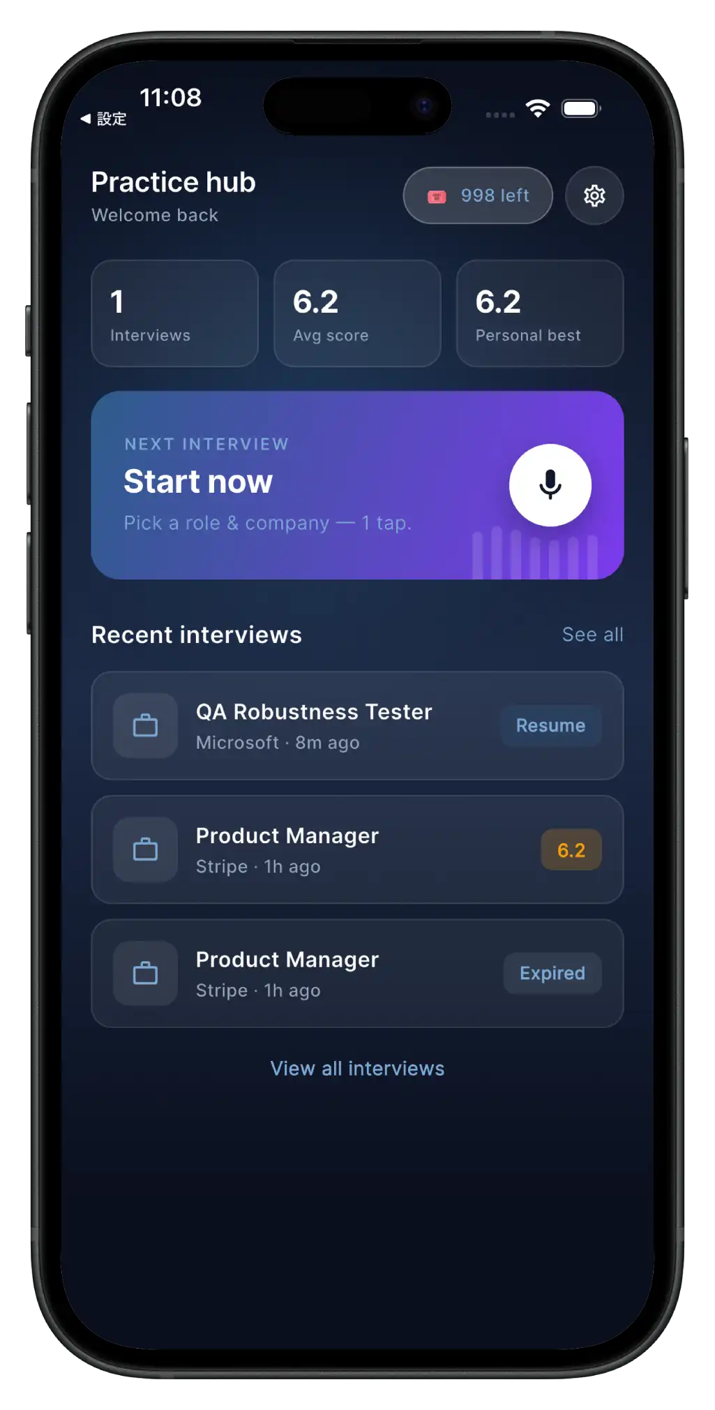 JobJitsu practice hub home screen